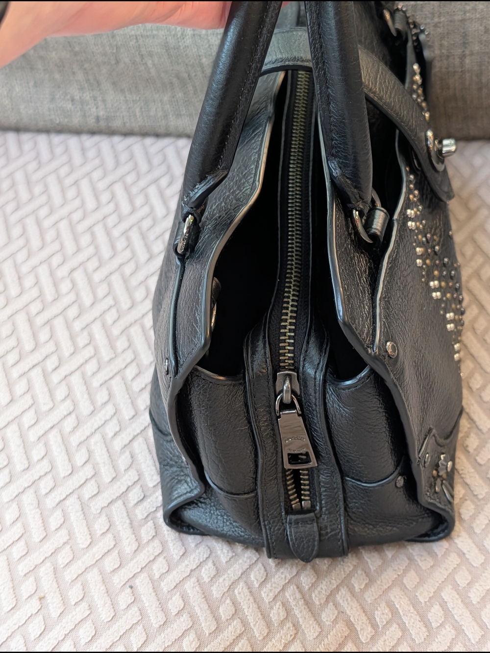 Coach Mercer Gun Metal Black Bandana Rivets Satchel EUC - Picture 6 of 14